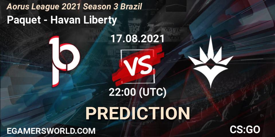 Prognose für das Spiel Paquetá VS Havan Liberty. 17.08.2021 at 22:00. Counter-Strike (CS2) - Aorus League 2021 Season 3 Brazil