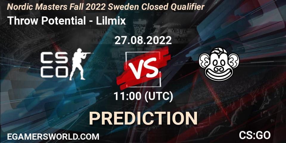 Prognose für das Spiel Throw Potential VS Lilmix. 27.08.2022 at 11:00. Counter-Strike (CS2) - Nordic Masters Fall 2022 Sweden Closed Qualifier