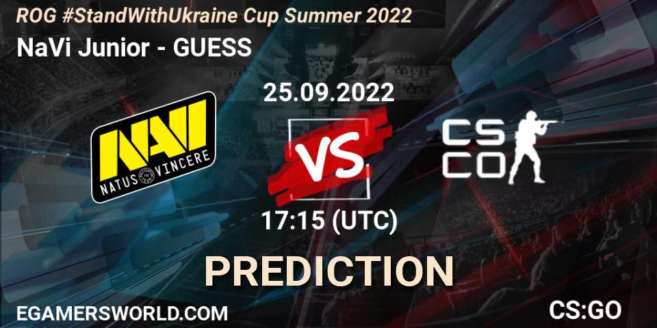 Prognose für das Spiel NaVi Junior VS GUESS. 25.09.2022 at 17:15. Counter-Strike (CS2) - ROG #StandWithUkraine Cup Summer 2022