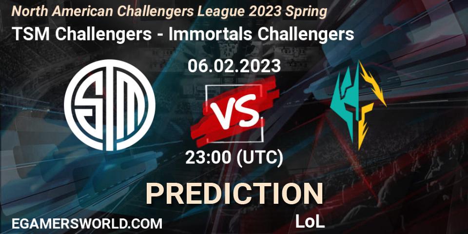 Prognose für das Spiel TSM Challengers VS Immortals Challengers. 06.02.23. LoL - NACL 2023 Spring - Group Stage