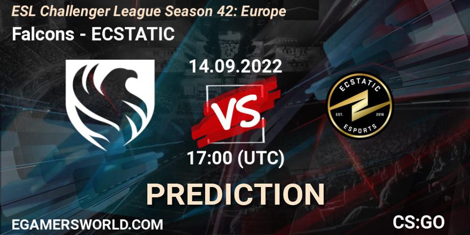 Prognose für das Spiel Falcons VS ECSTATIC. 14.09.2022 at 17:00. Counter-Strike (CS2) - ESL Challenger League Season 42: Europe