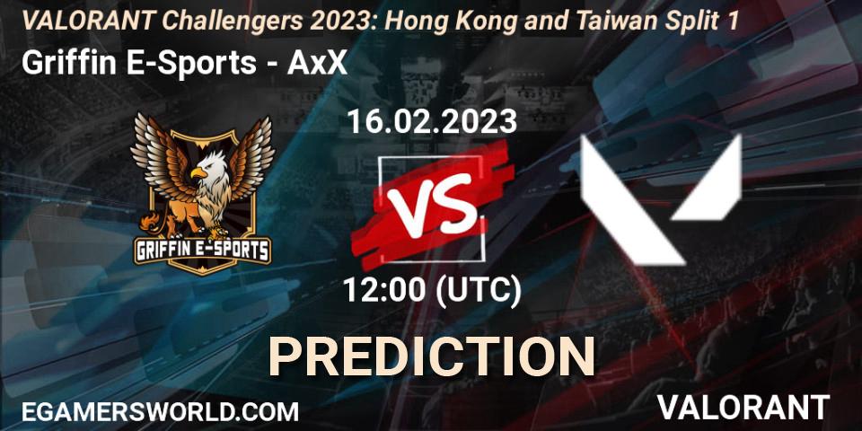 Prognose für das Spiel Griffin E-Sports VS AxX. 16.02.2023 at 12:00. VALORANT - VALORANT Challengers 2023: Hong Kong and Taiwan Split 1