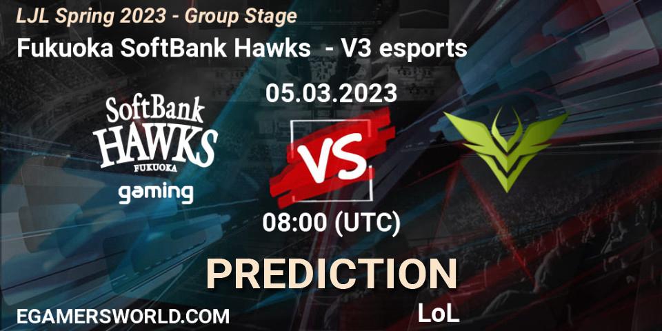 Prognose für das Spiel Fukuoka SoftBank Hawks VS V3 esports. 05.03.23. LoL - LJL Spring 2023 - Group Stage