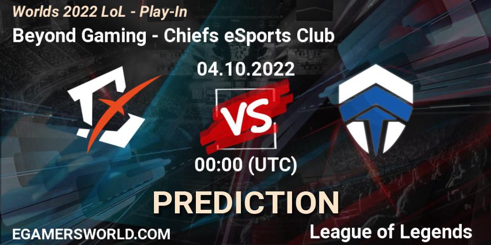 Prognose für das Spiel Chiefs eSports Club VS Beyond Gaming. 02.10.2022 at 01:00. LoL - Worlds 2022 LoL - Play-In