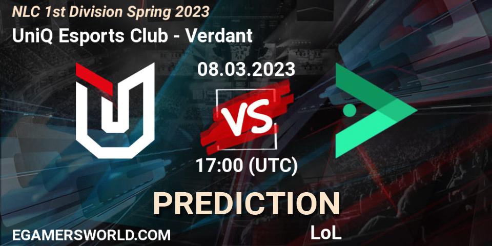 Prognose für das Spiel UniQ Esports Club VS Verdant. 14.02.2023 at 20:00. LoL - NLC 1st Division Spring 2023
