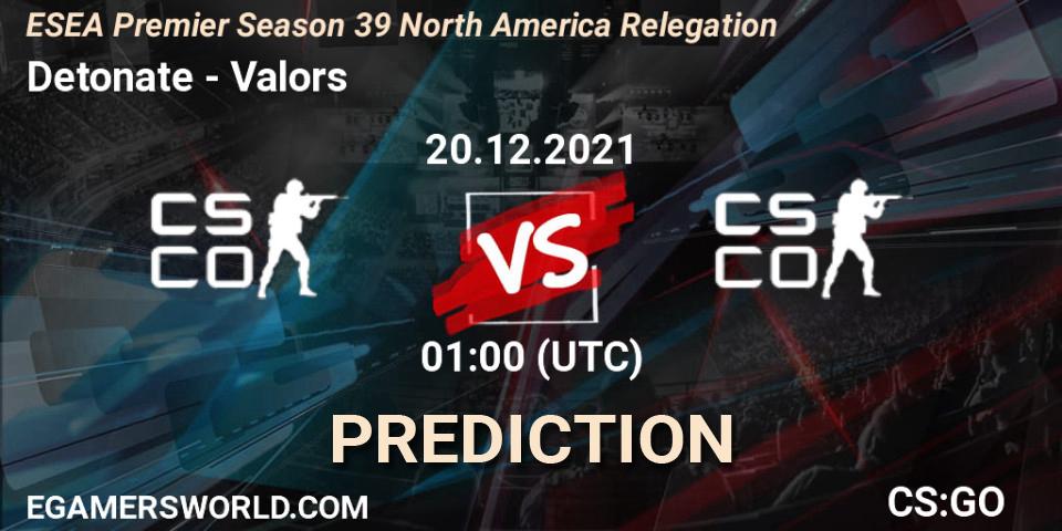 Prognose für das Spiel Detonate VS Valors. 20.12.2021 at 02:30. Counter-Strike (CS2) - ESEA Premier Season 39 North America Relegation