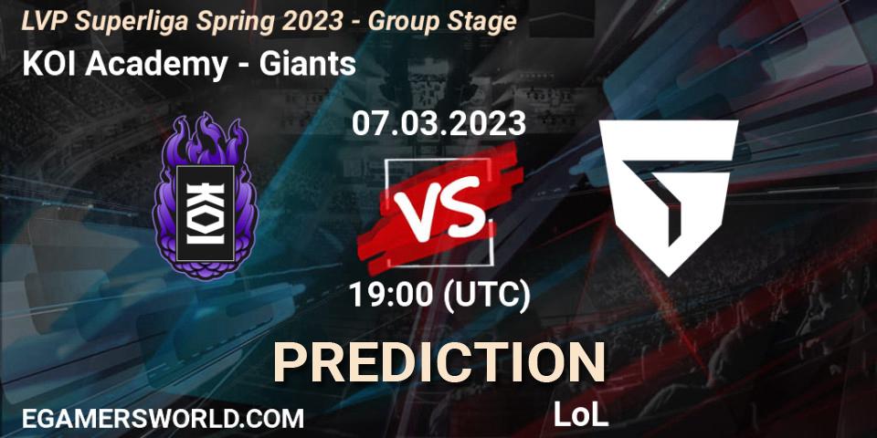 Prognose für das Spiel KOI Academy VS Giants. 07.03.2023 at 19:00. LoL - LVP Superliga Spring 2023 - Group Stage