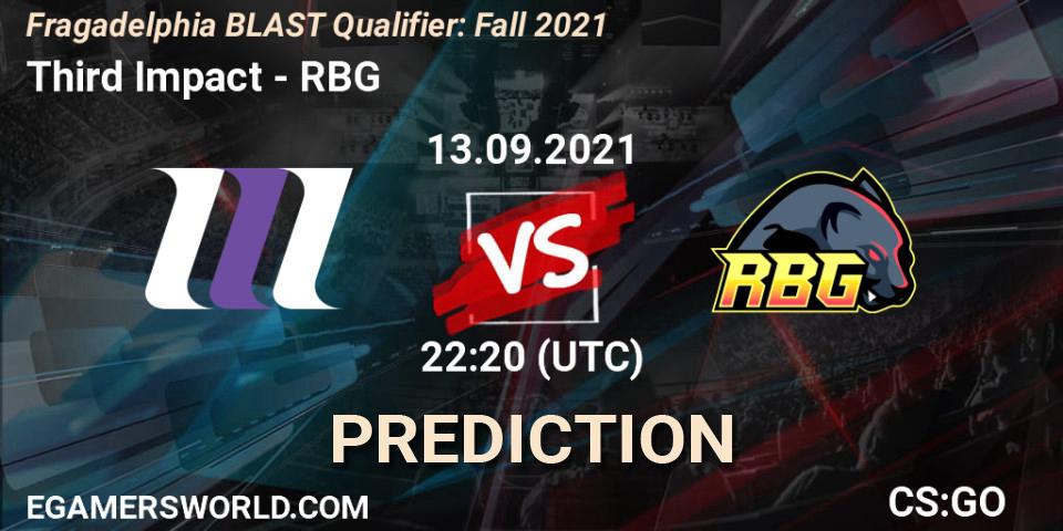Prognose für das Spiel Third Impact VS RBG. 13.09.21. CS2 (CS:GO) - Fragadelphia BLAST Qualifier: Fall 2021