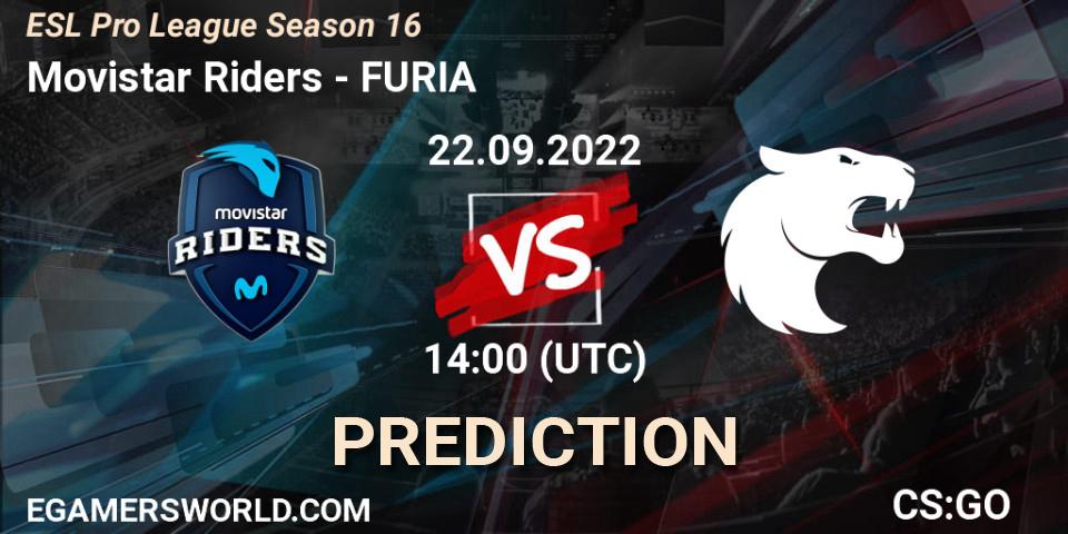 Prognose für das Spiel Movistar Riders VS FURIA. 22.09.2022 at 14:00. Counter-Strike (CS2) - ESL Pro League Season 16