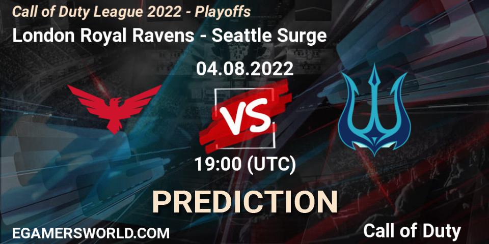 Prognose für das Spiel London Royal Ravens VS Seattle Surge. 04.08.22. Call of Duty - Call of Duty League 2022 - Playoffs