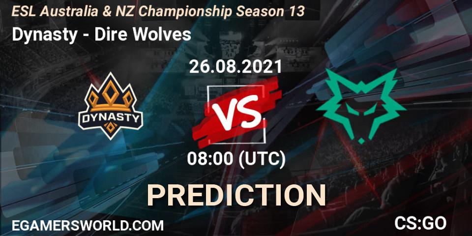 Prognose für das Spiel Dynasty VS Dire Wolves. 26.08.2021 at 08:00. Counter-Strike (CS2) - ESL Australia & NZ Championship Season 13
