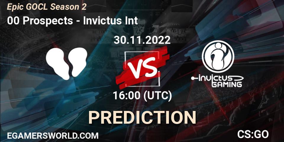Prognose für das Spiel 00 Prospects VS Invictus Int. 30.11.22. CS2 (CS:GO) - Epic GOCL Season 2