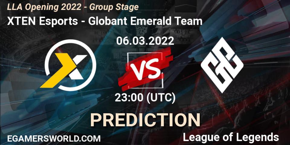Prognose für das Spiel XTEN Esports VS Globant Emerald Team. 12.02.2022 at 21:20. LoL - LLA Opening 2022 - Group Stage