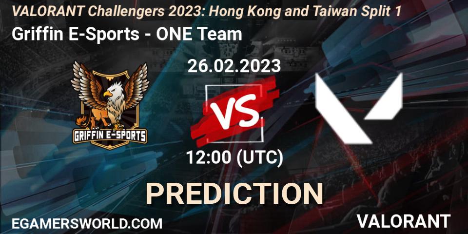 Prognose für das Spiel Griffin E-Sports VS ONE Team. 26.02.2023 at 10:20. VALORANT - VALORANT Challengers 2023: Hong Kong and Taiwan Split 1