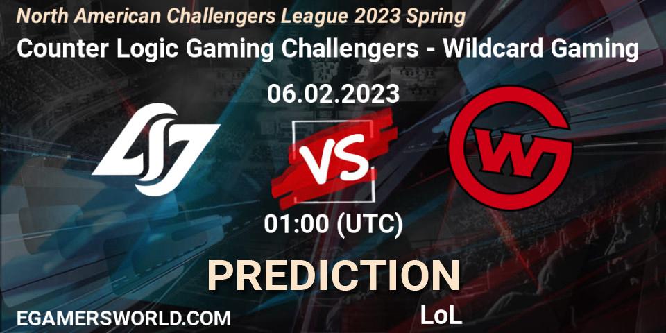 Prognose für das Spiel Counter Logic Gaming Challengers VS Wildcard Gaming. 06.02.23. LoL - NACL 2023 Spring - Group Stage