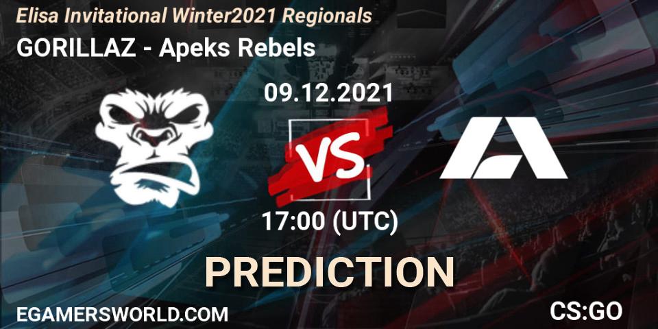 Prognose für das Spiel GORILLAZ VS Apeks Rebels. 09.12.2021 at 18:05. Counter-Strike (CS2) - Elisa Invitational Winter 2021 Regionals