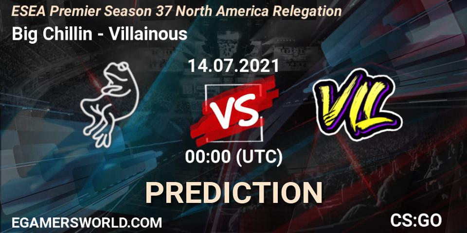 Prognose für das Spiel Big Chillin VS Villainous. 14.07.2021 at 00:00. Counter-Strike (CS2) - ESEA Premier Season 37 North America Relegation