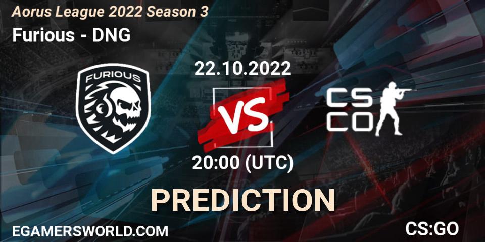 Prognose für das Spiel Furious VS DNG. 22.10.2022 at 22:10. Counter-Strike (CS2) - Aorus League 2022 Season 3