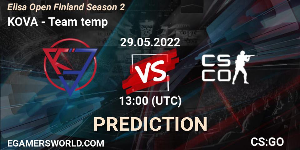 Prognose für das Spiel KOVA VS Team temp. 29.05.2022 at 13:00. Counter-Strike (CS2) - Elisa Open Finland Season 2