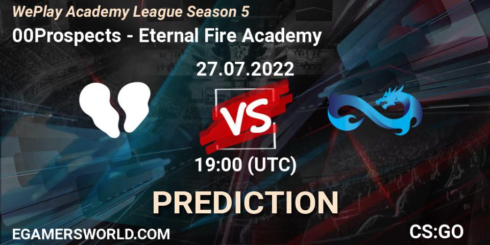 Prognose für das Spiel 00Prospects VS Eternal Fire Academy. 27.07.2022 at 18:15. Counter-Strike (CS2) - WePlay Academy League Season 5