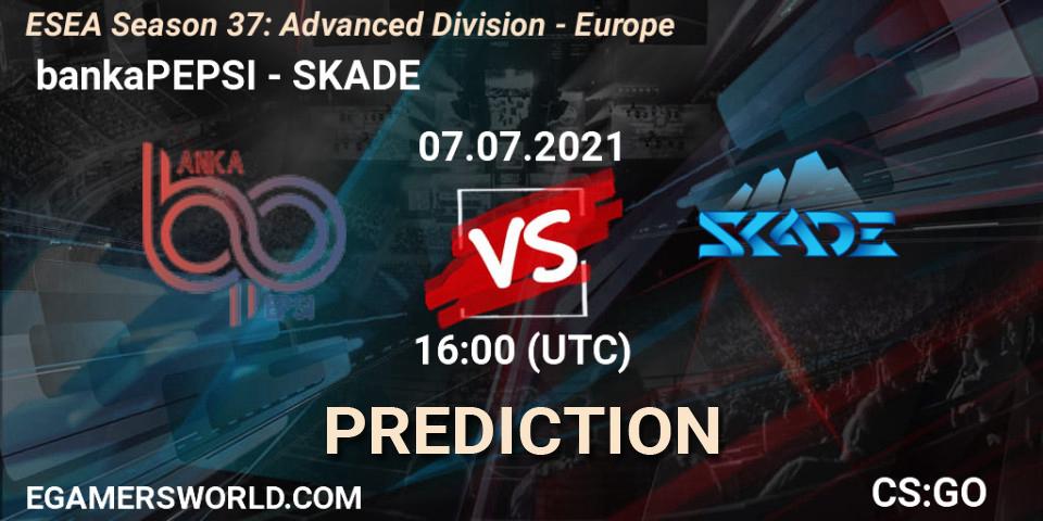 Prognose für das Spiel bankaPEPSI VS SKADE. 07.07.2021 at 16:00. Counter-Strike (CS2) - ESEA Season 37: Advanced Division - Europe