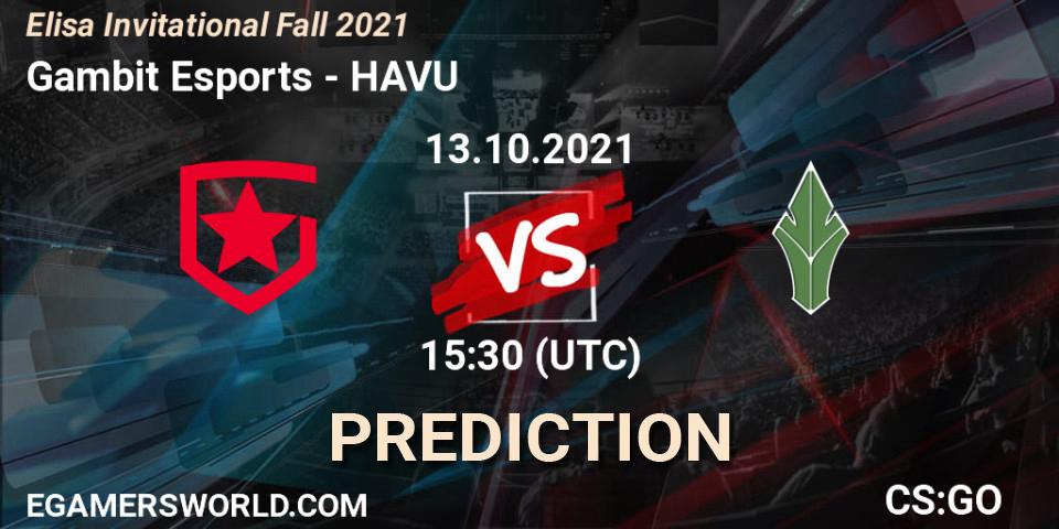 Prognose für das Spiel Gambit Esports VS HAVU. 13.10.2021 at 15:30. Counter-Strike (CS2) - Elisa Invitational Fall 2021