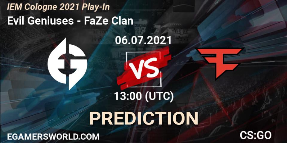 Prognose für das Spiel Evil Geniuses VS FaZe Clan. 06.07.21. CS2 (CS:GO) - IEM Cologne 2021 Play-In
