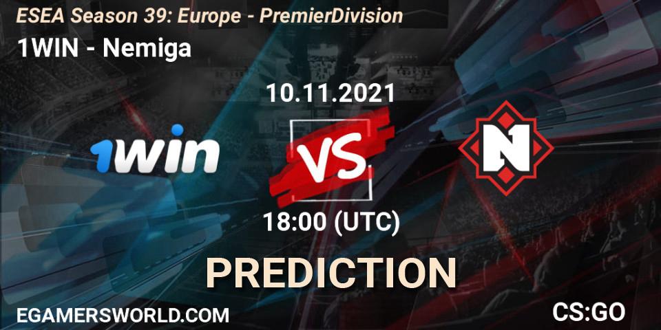 Prognose für das Spiel 1WIN VS Nemiga Gaming. 12.11.2021 at 18:00. Counter-Strike (CS2) - ESEA Season 39: Europe - Premier Division