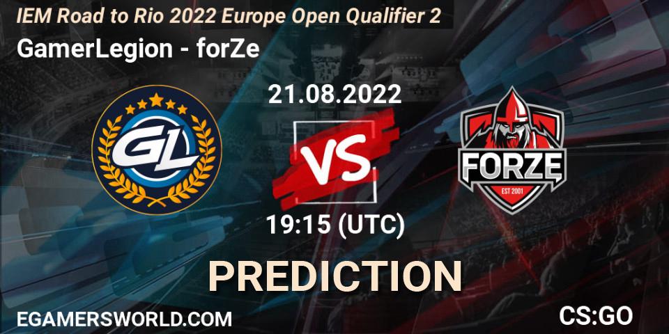 Prognose für das Spiel GamerLegion VS forZe. 21.08.2022 at 19:15. Counter-Strike (CS2) - IEM Road to Rio 2022 Europe Open Qualifier 2