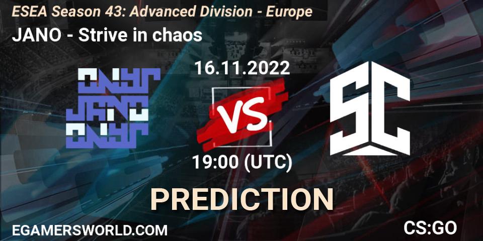 Prognose für das Spiel JANO VS Strive in chaos. 16.11.22. CS2 (CS:GO) - ESEA Season 43: Advanced Division - Europe