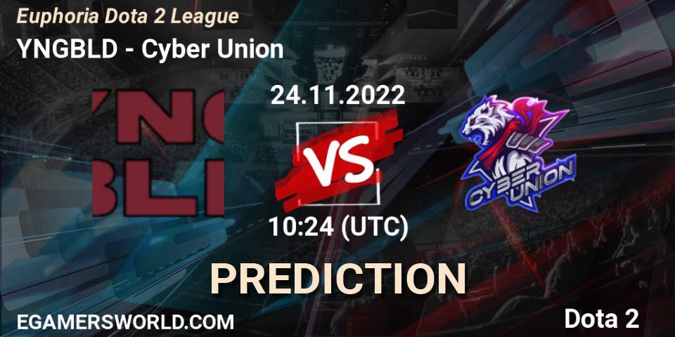 Prognose für das Spiel YNGBLD VS Cyber Union. 24.11.2022 at 10:24. Dota 2 - Euphoria Dota 2 League