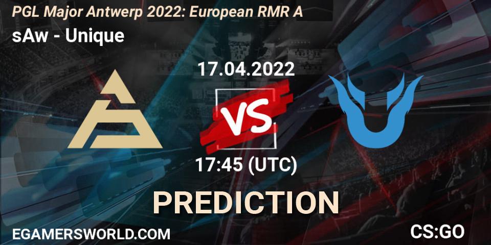 Prognose für das Spiel sAw VS Unique. 17.04.22. CS2 (CS:GO) - PGL Major Antwerp 2022: European RMR A