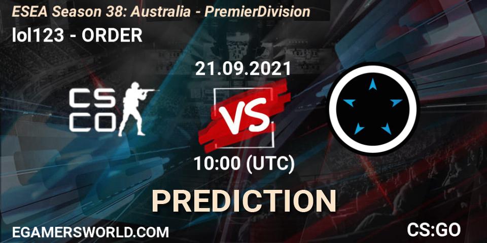 Prognose für das Spiel lol123 VS ORDER. 21.09.21. CS2 (CS:GO) - ESEA Season 38: Australia - Premier Division