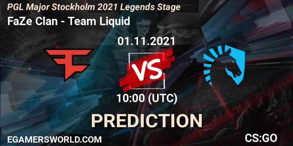 Prognose für das Spiel FaZe Clan VS Team Liquid. 01.11.2021 at 10:00. Counter-Strike (CS2) - PGL Major Stockholm 2021 Legends Stage