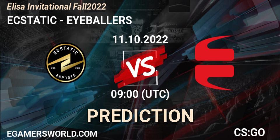 Prognose für das Spiel ECSTATIC VS EYEBALLERS. 11.10.2022 at 09:00. Counter-Strike (CS2) - Elisa Invitational Fall 2022
