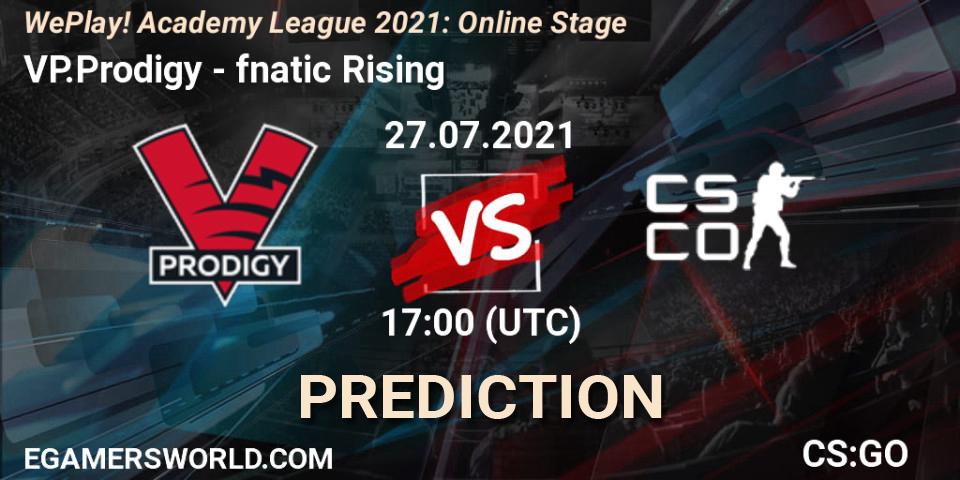 Prognose für das Spiel VP.Prodigy VS fnatic Rising. 27.07.2021 at 16:00. Counter-Strike (CS2) - WePlay Academy League Season 1: Online Stage