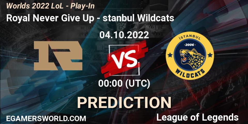 Prognose für das Spiel Royal Never Give Up VS İstanbul Wildcats. 02.10.2022 at 02:00. LoL - Worlds 2022 LoL - Play-In