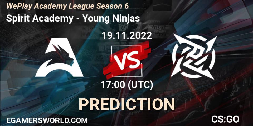 Prognose für das Spiel Spirit Academy VS Young Ninjas. 19.11.2022 at 18:00. Counter-Strike (CS2) - WePlay Academy League Season 6