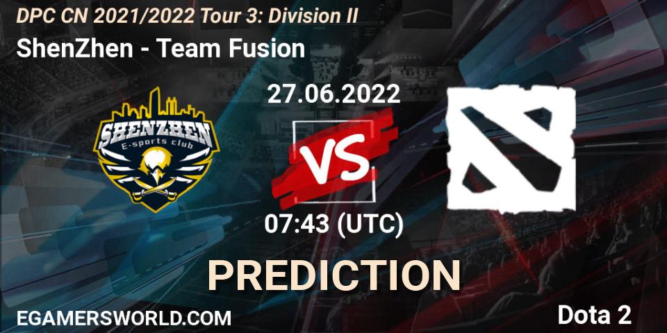 Prognose für das Spiel ShenZhen VS Team Fusion. 27.06.22. Dota 2 - DPC CN 2021/2022 Tour 3: Division II