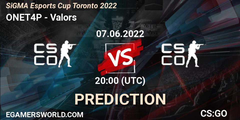 Prognose für das Spiel ONET4P VS Valors. 07.06.2022 at 19:30. Counter-Strike (CS2) - SiGMA Esports Cup Toronto 2022