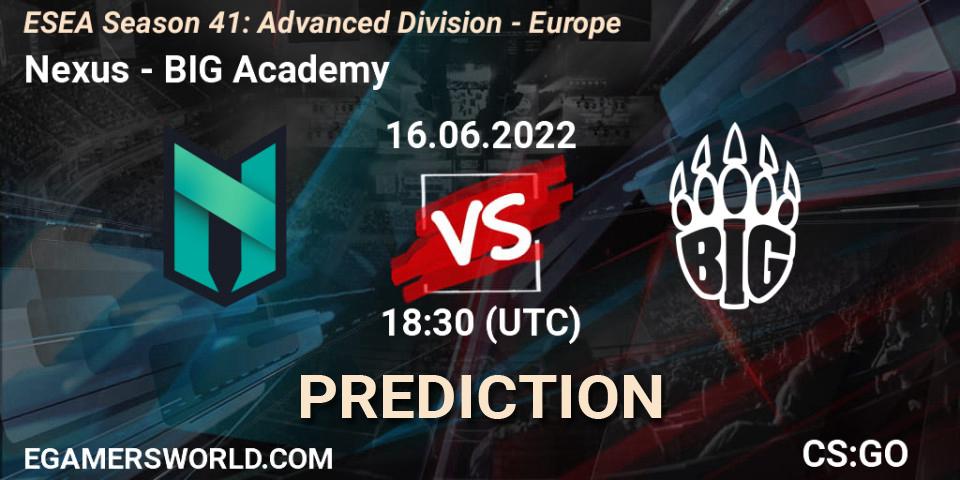 Prognose für das Spiel Nexus VS BIG Academy. 17.06.2022 at 12:00. Counter-Strike (CS2) - ESEA Season 41: Advanced Division - Europe