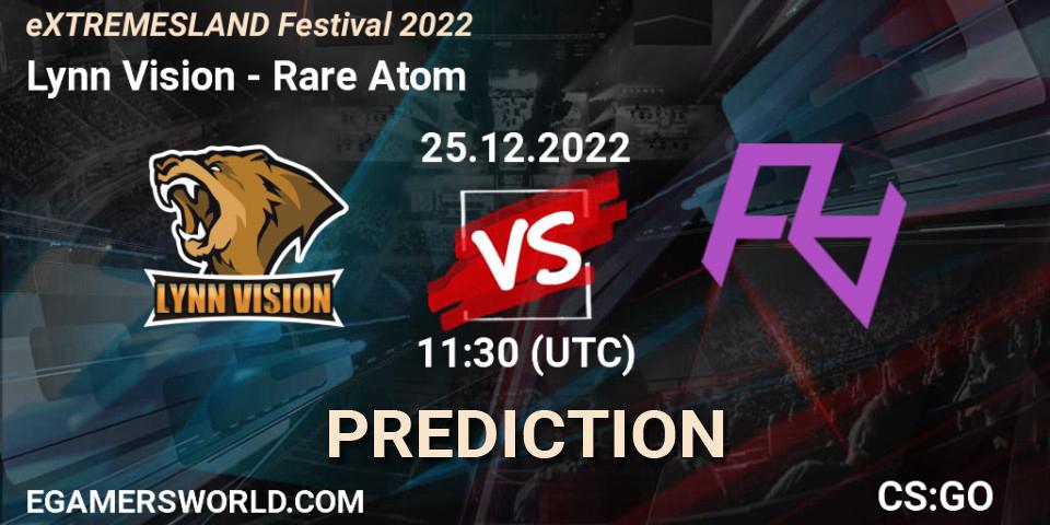 Prognose für das Spiel Lynn Vision VS Rare Atom. 25.12.2022 at 12:00. Counter-Strike (CS2) - eXTREMESLAND Festival 2022