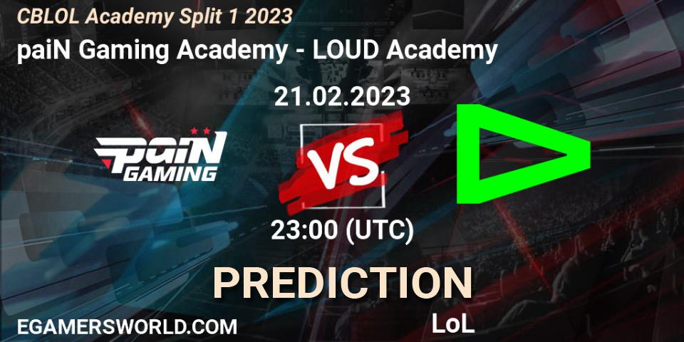 Prognose für das Spiel paiN Gaming Academy VS LOUD Academy. 21.02.2023 at 23:00. LoL - CBLOL Academy Split 1 2023