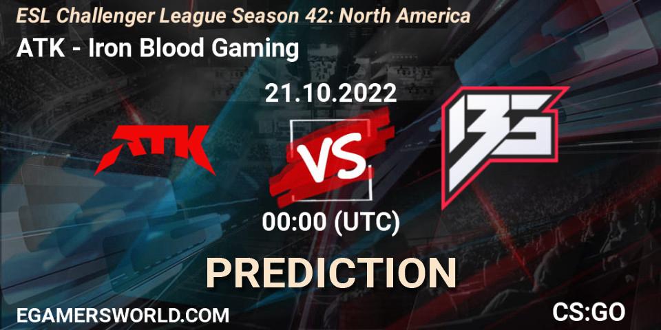 Prognose für das Spiel ATK VS Iron Blood Gaming. 21.10.2022 at 00:00. Counter-Strike (CS2) - ESL Challenger League Season 42: North America