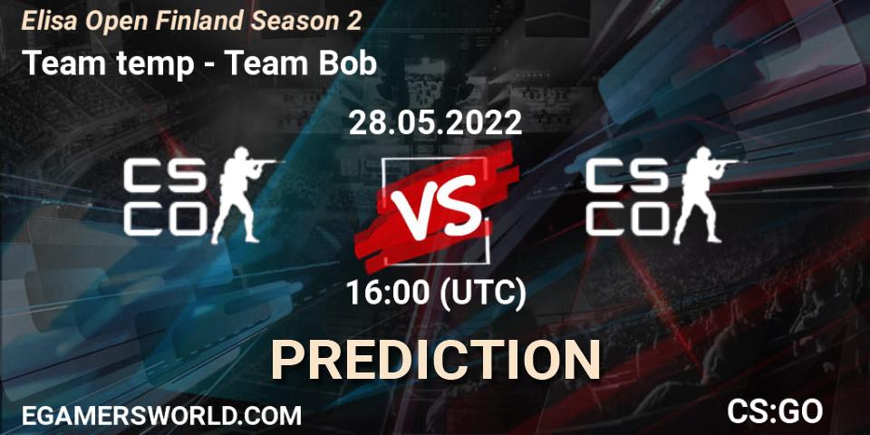 Prognose für das Spiel Team temp VS Team Bob. 28.05.2022 at 16:00. Counter-Strike (CS2) - Elisa Open Finland Season 2