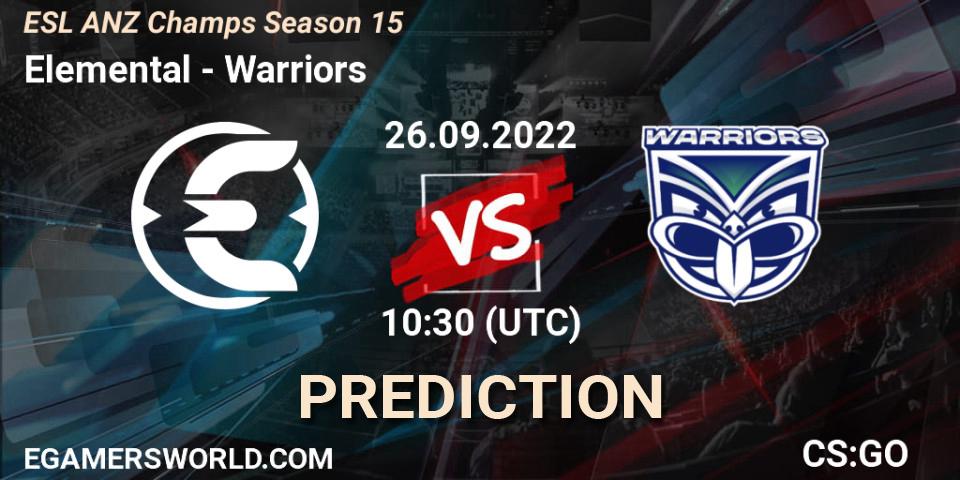Prognose für das Spiel Elemental VS Warriors. 26.09.22. CS2 (CS:GO) - ESL ANZ Champs Season 15