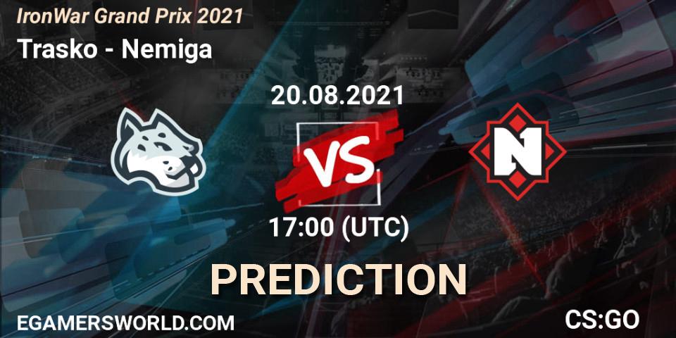 Prognose für das Spiel Trasko VS Nemiga. 20.08.2021 at 17:10. Counter-Strike (CS2) - IronWar Grand Prix 2021