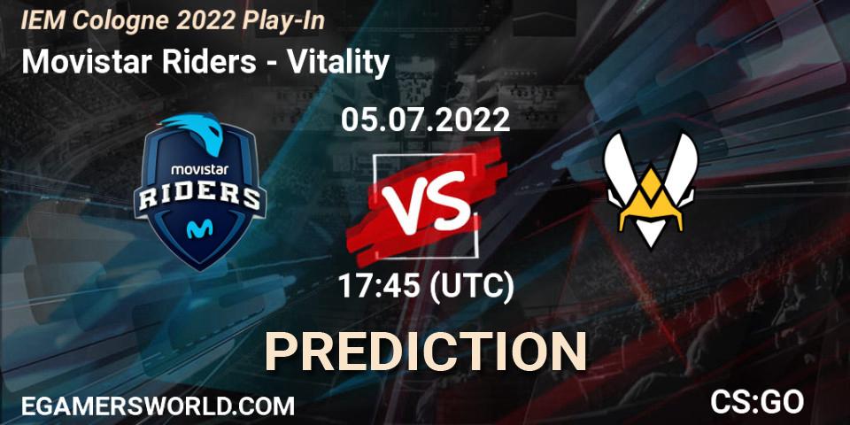 Prognose für das Spiel Movistar Riders VS Vitality. 05.07.2022 at 18:20. Counter-Strike (CS2) - IEM Cologne 2022 Play-In