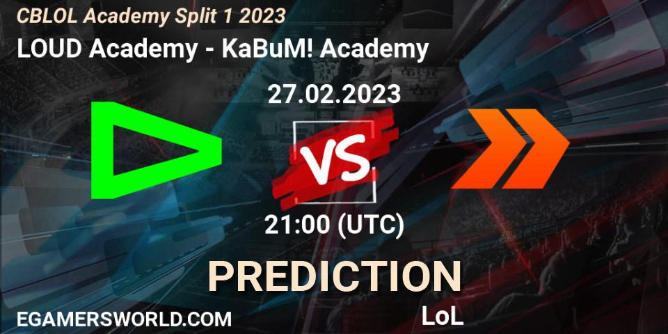 Prognose für das Spiel LOUD Academy VS KaBuM! Academy. 27.02.2023 at 21:00. LoL - CBLOL Academy Split 1 2023