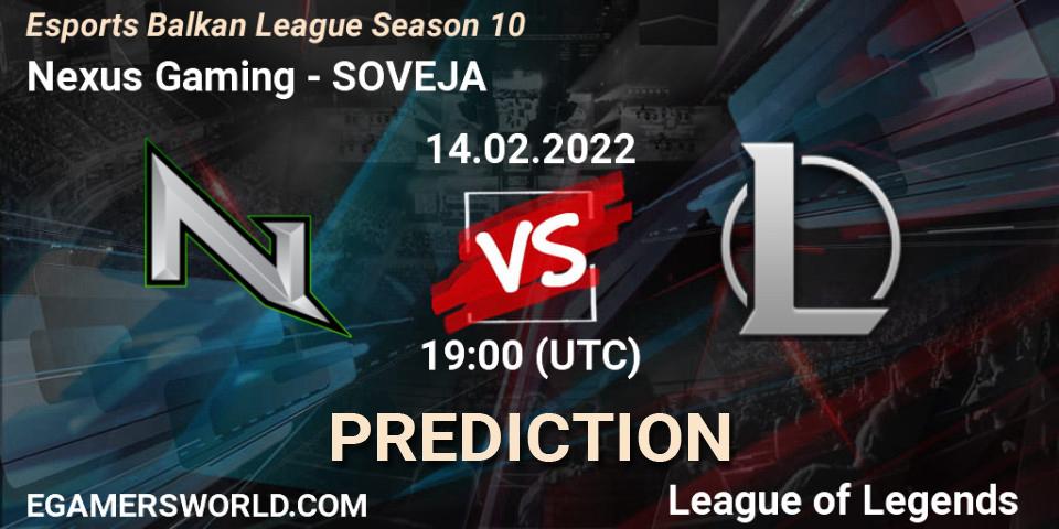 Prognose für das Spiel Nexus Gaming VS SOVEJA. 14.02.2022 at 19:00. LoL - Esports Balkan League Season 10